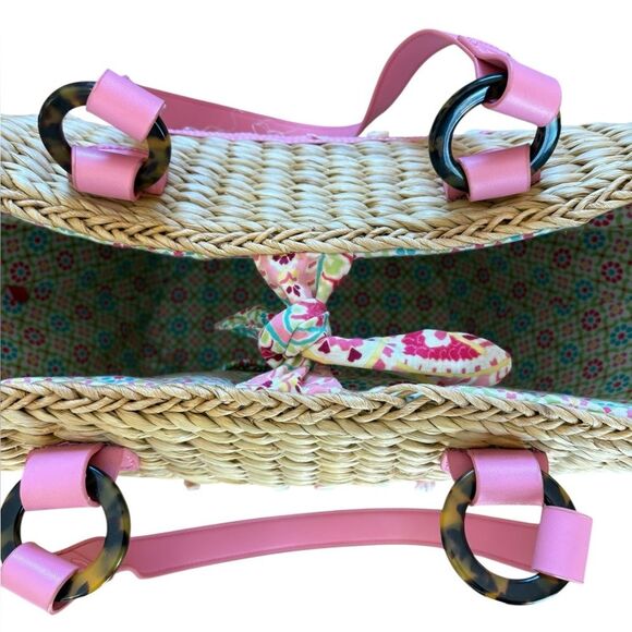 Vera Bradley Straw Tote Retired Capri Melon Beach Bag Pink Strap Paisley Summer - Picture 7 of 15